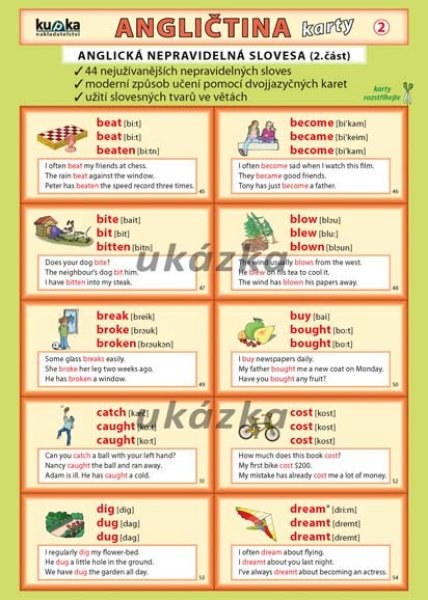 Angličtina karty 2 - nepravidelná slovesa - skládanka lamino