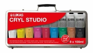 LUKAS CRYL STUDIO - Sada akrylových barev v kufříku - 9 × 100 ml + štětec