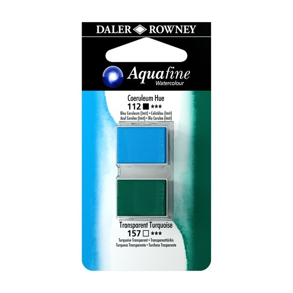 Umělecká akvarelová barva Daler-Rowney Aquafine - dvojbalení - Coeruleum / Tyrkysová transparentní