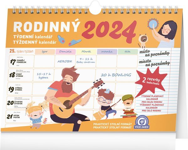 Týdenní rodinný plánovací kalendář 2024 s háčkem