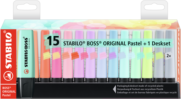 STABILO BOSS ORIGINAL Pastel Zvýrazňovač - sada 15 barev