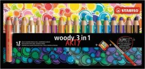 STABILO Woody 3 v 1 Víceúčelová pastelka ARTY - sada 18 barev s ořezávátkem