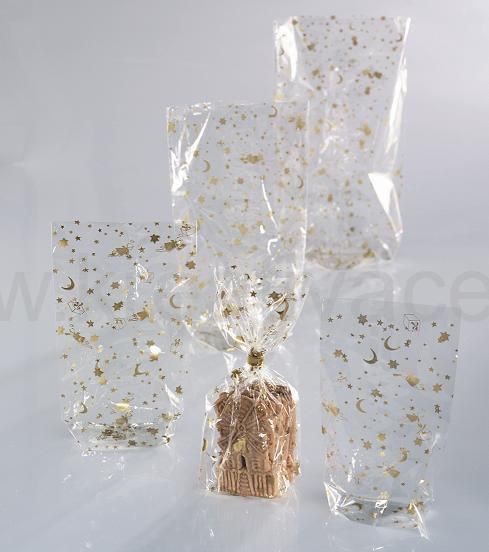 Celofánové sáčky se zlatým vánočním potiskem - 95 × 160 mm