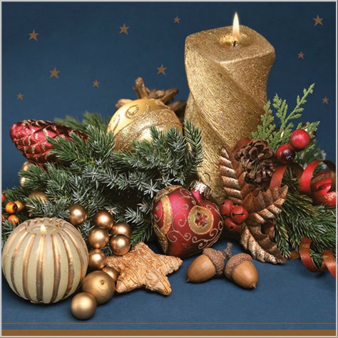Stil Ubrousky 33 × 33 Vánoce - Modré se zlatou dekorací