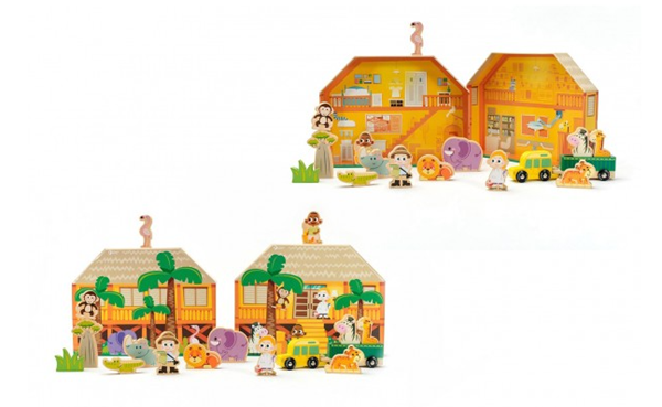 Safari/ ZOO figurky dřevo + domeček 16 ks