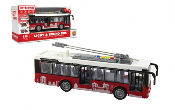 Autobus/ trolejbus plast 28 cm na setrvačník na bat. se světlem se zvukem