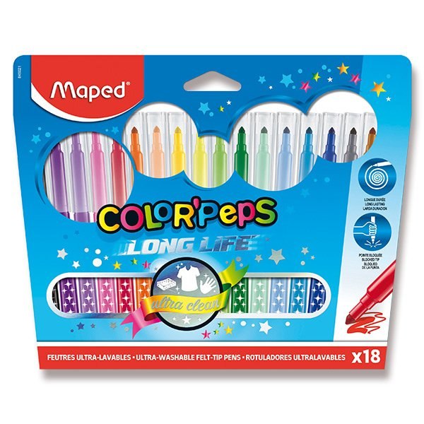 Dětské fixy MAPED Color'Peps Long Life - 18 barev