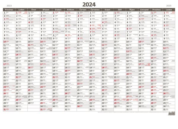 Kalendář nástěnný 2024 - Plánovací roční mapa A1 bezobrázková