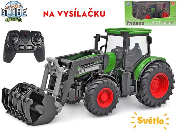 Kids Globe R/C traktor zelený 27 cm s předním nakladačem na baterie a se světlem 2