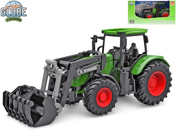 Kids Globe traktor zelený s předním nakladačem volný chod 27 cm
