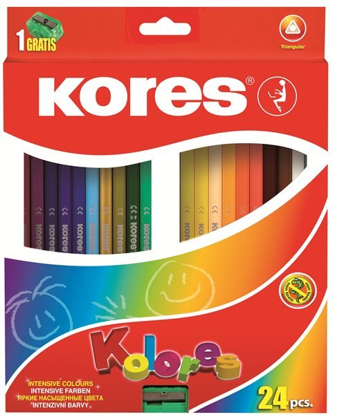 Kores Trojhranné pastelky Kolores 24 barev s ořezávátkem