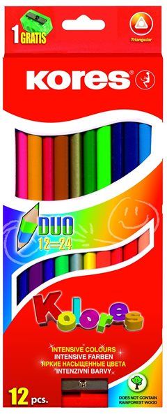 Kores Trojhranné pastelky Kolores DUO 12 barev s ořezávátkem