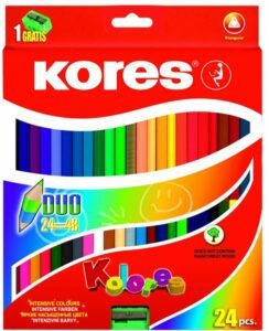 Kores Trojhranné pastelky Kolores DUO 24 barev s ořezávátkem