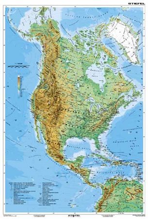 Severní a Střední Amerika geografická/ politická - mapa A3