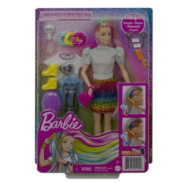 Barbie Leopardí panenka s duhovými vlasy
