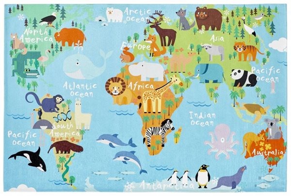 Dětský koberec Mapa světa Torino Kids - 80 x 120 cm