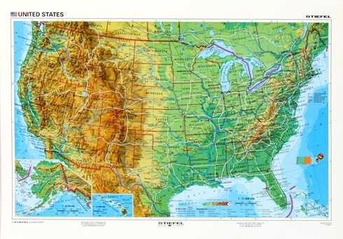 USA geografická/ politická - mapa A3