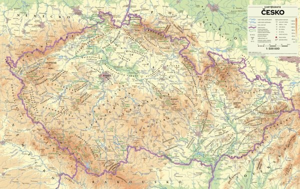 Česko – nástěnná mapa reliéf a povrch