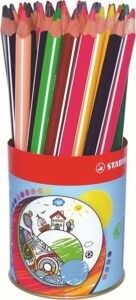 STABILO Trio trojhranné pastelky - plechová dóza - 12 různých barev -  38 ks